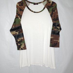 KRUSH WOMEN'S MESH CAMO SLEEVE BASEBALL SHIRT